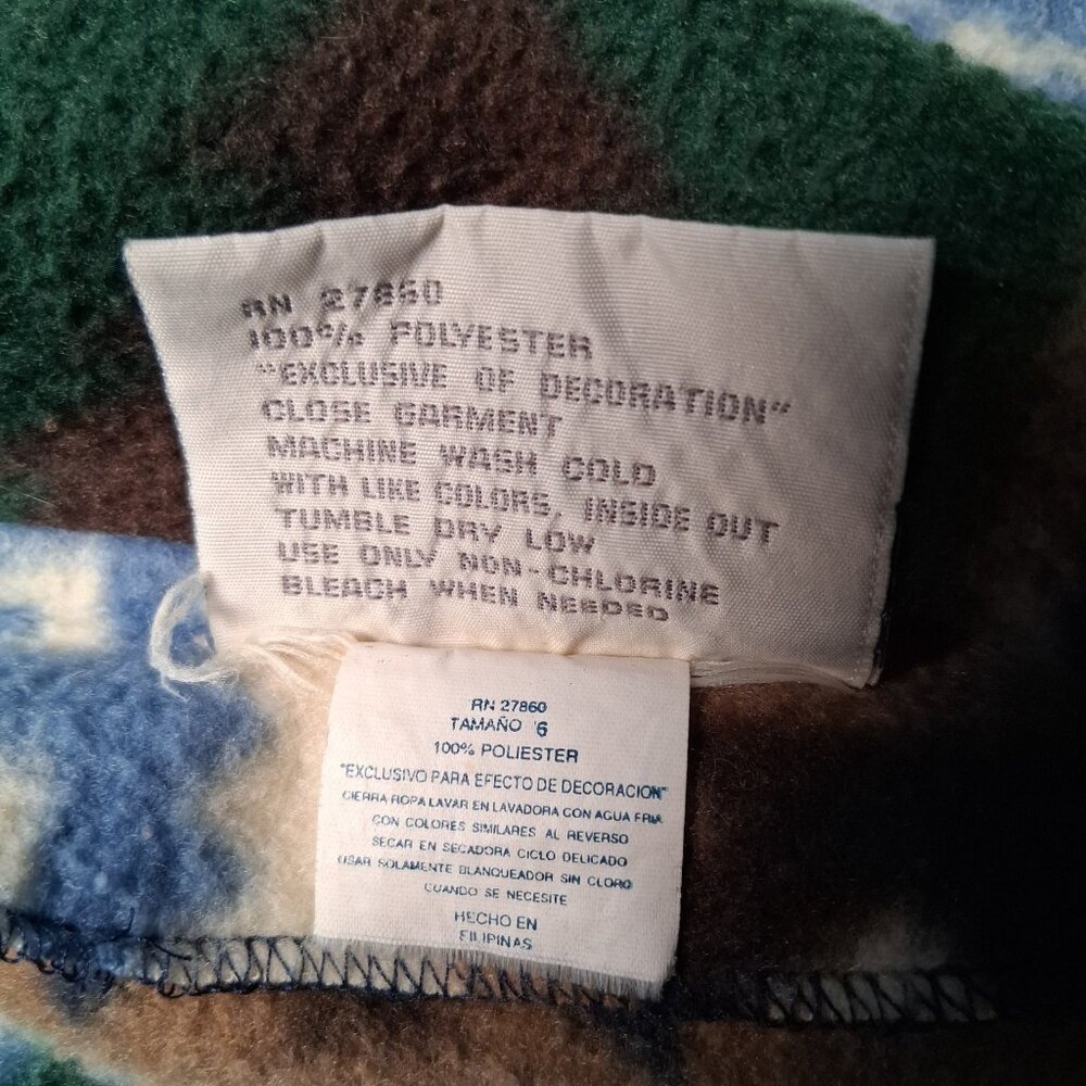 Vintage 1990s Cherokee Fleece Jacket Youth 6 Quilt Pattern Snowflake Gorpcore - Picture 9 of 15